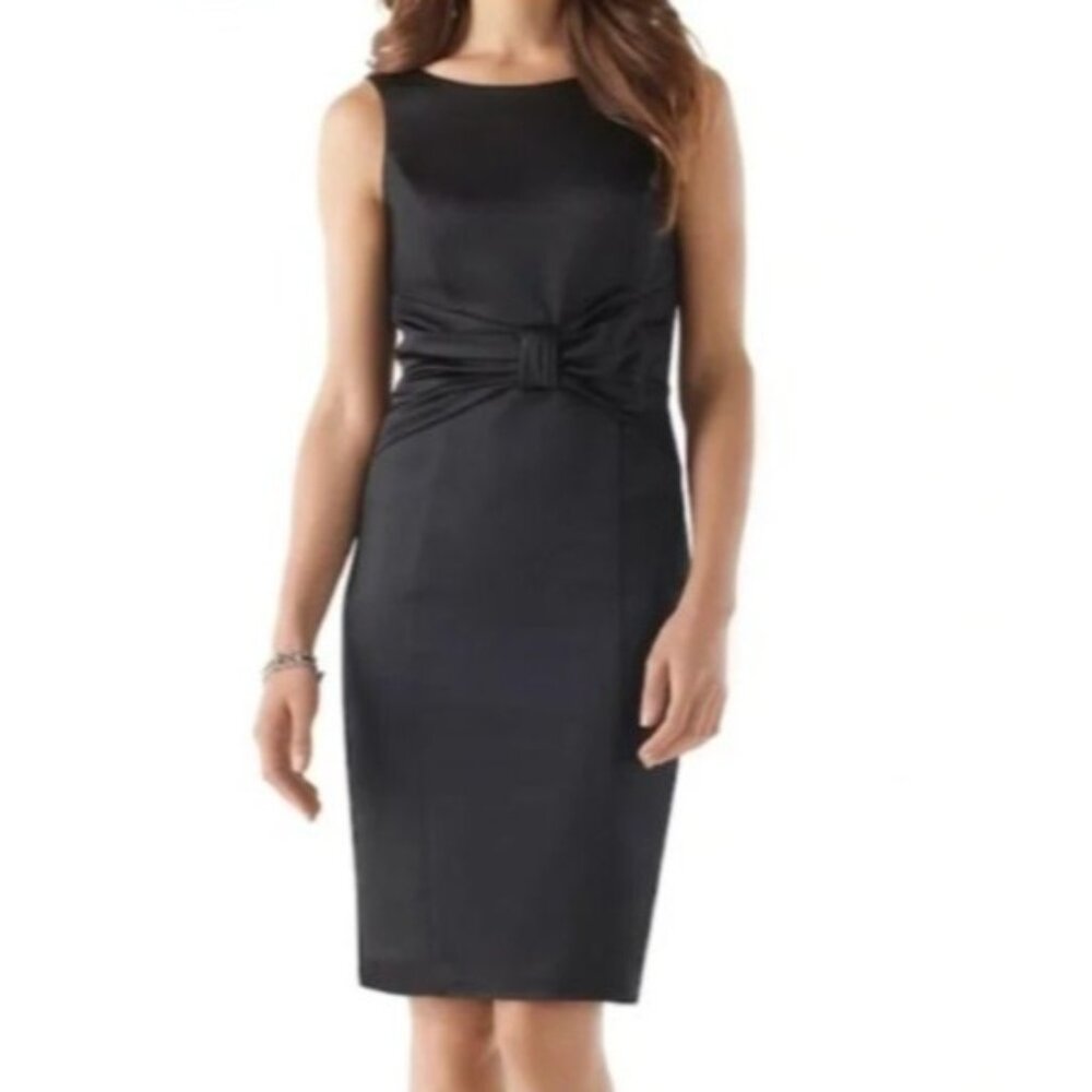 White House Black Market Womens Black Cocktail Dress Bow Size 14 satin New